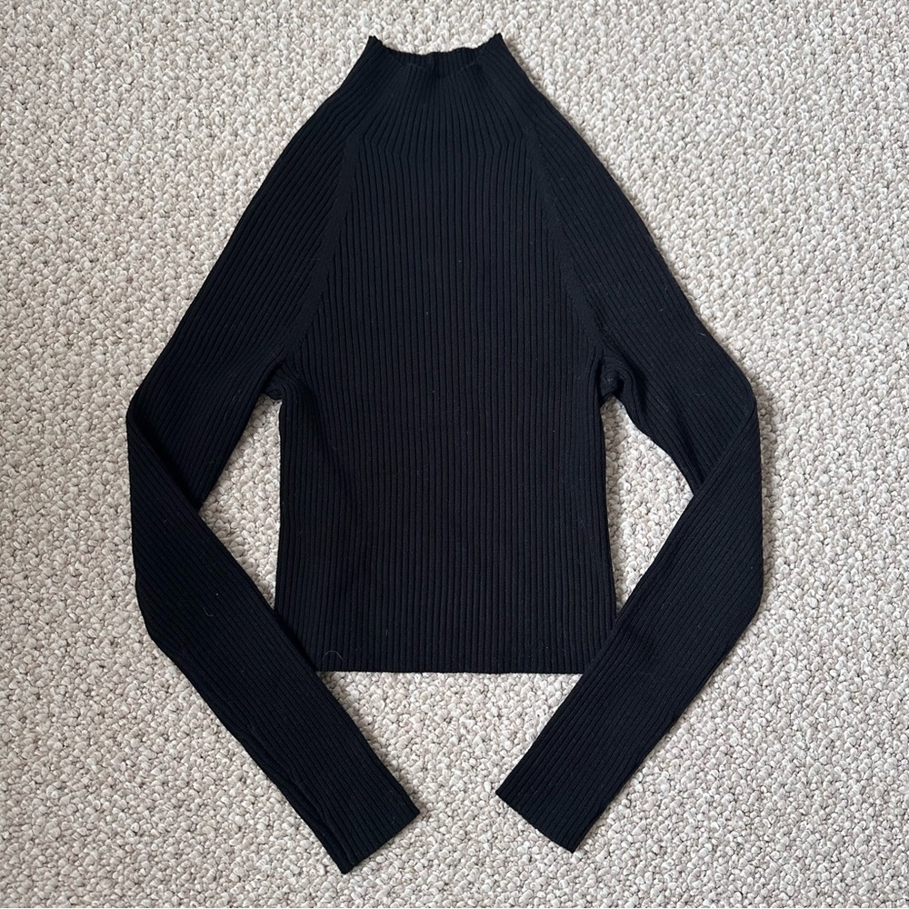 Alice and Olivia Irena Mock Neck Rib Sweater Black Size XS